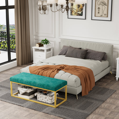 Storage Bench for Entryway, Bench with Steel Frame,, Synthetic Leather, Living Dining Room, Mid-Century Modern, Loads 600 lb