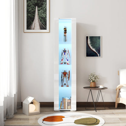 White Tall Side Cabinet with Blue LED Strip Lights 40 Inch High Storage Lamp Furniture