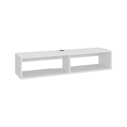 White Floating Entertainment Center with Open Storage Shelves