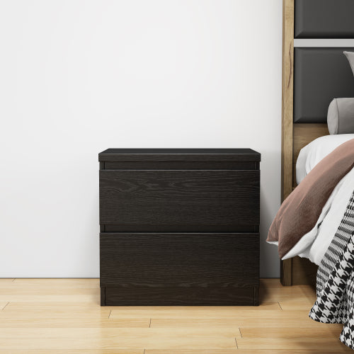 19.7 Inch Black Handle-Free Nightstand, 2 Drawers Thickened Top Plate Bedroom Storage Side Table