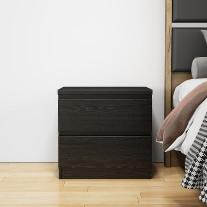 19.7 Inch Black Handle-Free Nightstand, 2 Drawers Thickened Top Plate Bedroom Storage Side Table
