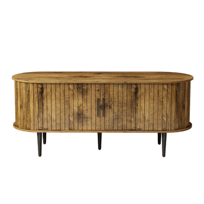 47 Inch Brown Mid-Century Fluted Sliding Door TV Console MDF Entertainment Center with Metal Legs