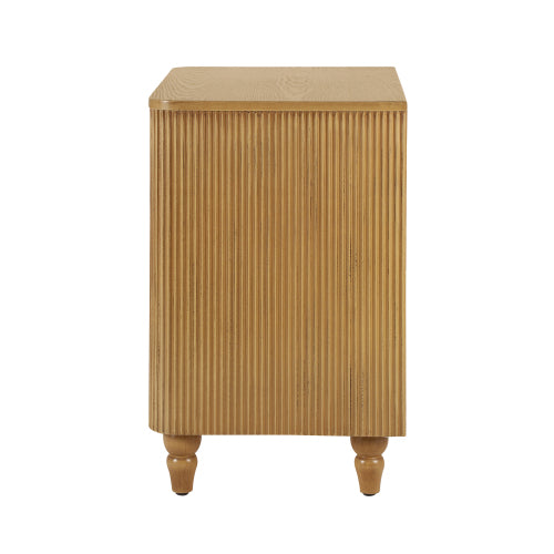 Mid-Century Fluted 3 Drawers Nightstand, Bedside Table with Curved Profile Design and Wide Gold Glossy Handles, End Table for Living Room, Bedroom, Easy Assembly, Natural
