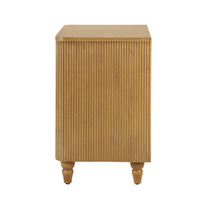 Mid-Century Fluted 3 Drawers Nightstand, Bedside Table with Curved Profile Design and Wide Gold Glossy Handles, End Table for Living Room, Bedroom, Easy Assembly, Natural