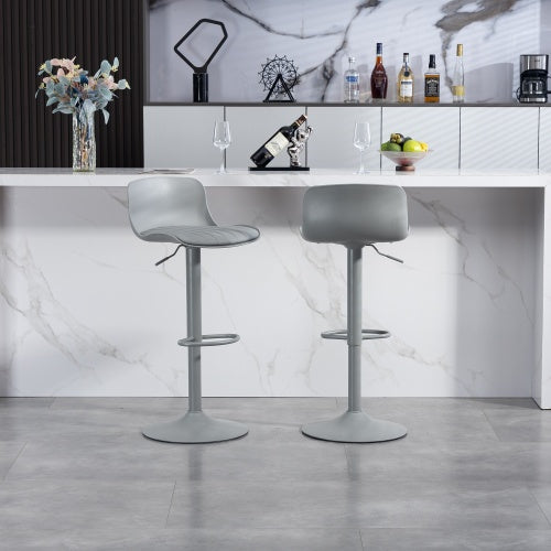 Bar Stools Set of 2  Modern PU Leather Counter Height Barstools with Back, Height Adjustable Swivel Kitchen Island Chairs, Armless, Large Base-Gray