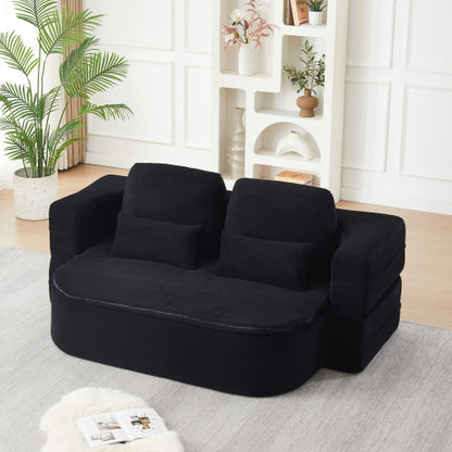 75 inch  Corduroy Convertible Floor Sofa Bed with Built-in Blanket & 4 Pillows
