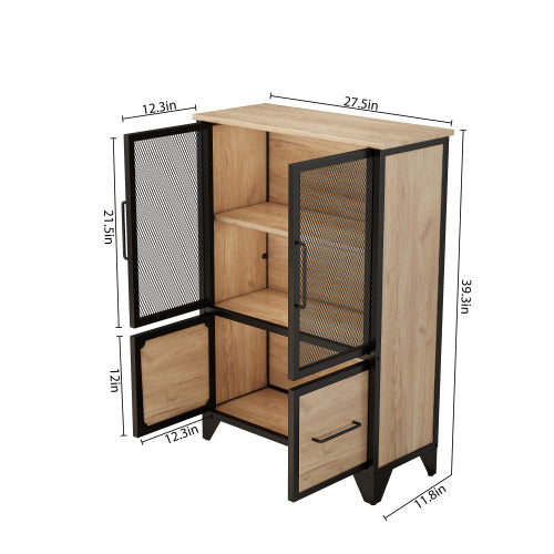 Black Metal Storage Cabinet with 4 Iron Doors