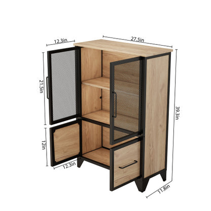 Black Metal Storage Cabinet with 4 Iron Doors