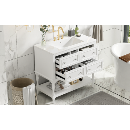 36" Bathroom Vanity Cabinet with Sink Combo Set, Undermount Ceramic Sink, Free Standing Vanity Set with 4 Drawers, Solid Wood Frame Bathroom Cabinet, White