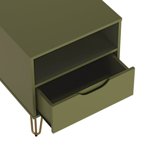 Olive Green Nightstand with Drawer & Metal Legs