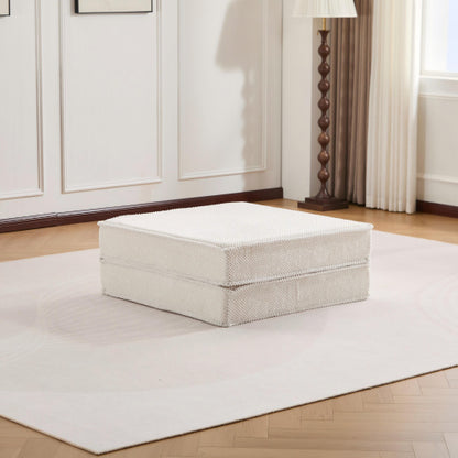 White Circle Fleece Modular Ottoman, No-Assembly Compression Convertible Floor Sofa Footstool for Small Spaces