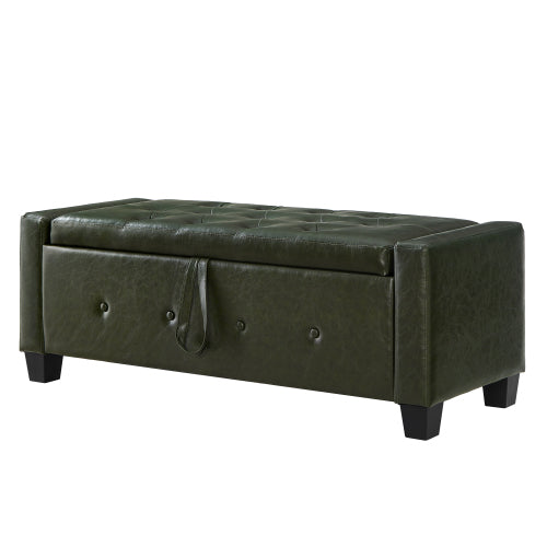 48'' Storage Ottoman Bench Tufted Faux Leather Upholstered Bench Dark Green