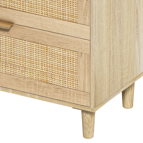Natural Tone 6-Drawer Rattan Bedroom Storage Dresser With Metal Handle