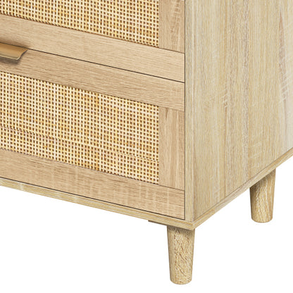 Natural Tone 6-Drawer Rattan Bedroom Storage Dresser With Metal Handle
