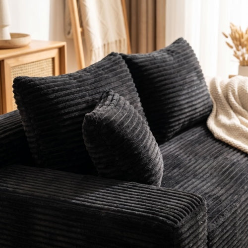 Black Corduroy Leg-Free Floor-Hugging Compressed Armless Single Modular Accent Chair for Living-Room Bedroom