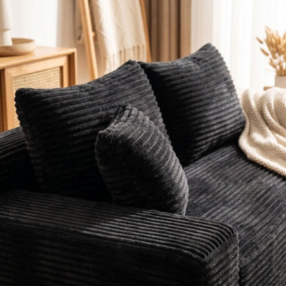 Black Corduroy Leg-Free Floor-Hugging Compressed Armless Single Modular Accent Chair for Living-Room Bedroom