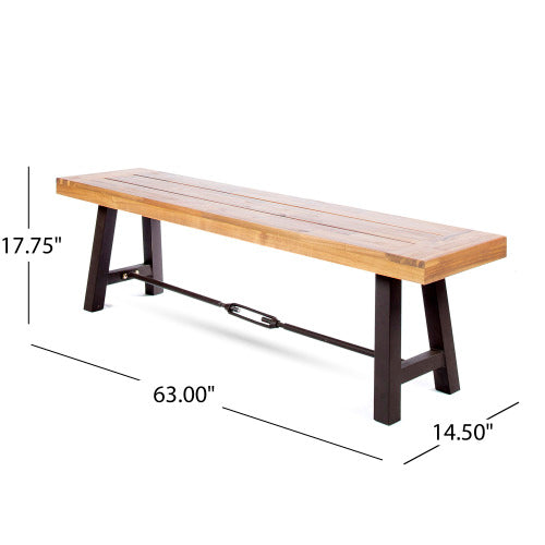 Acacia Wood Outdoor Dining Bench, Patio Backless Bench