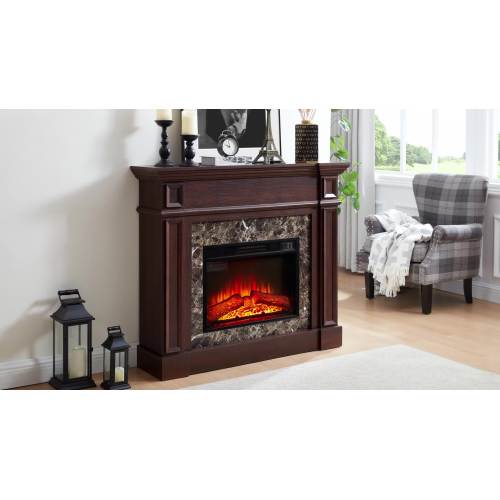 Electric Fireplace with Mantel, Fireplace Mantel, Fireplace Heater Freestanding, Realistic Stacked Stone Surround with Remote Control Timer LED Flame