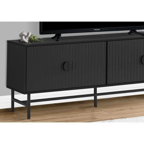 Black 60 inch TV Stand with Ribbed Doors and Storage Cabinets