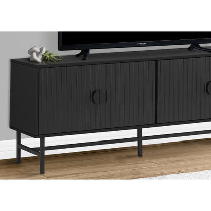 Black 60 inch TV Stand with Ribbed Doors and Storage Cabinets