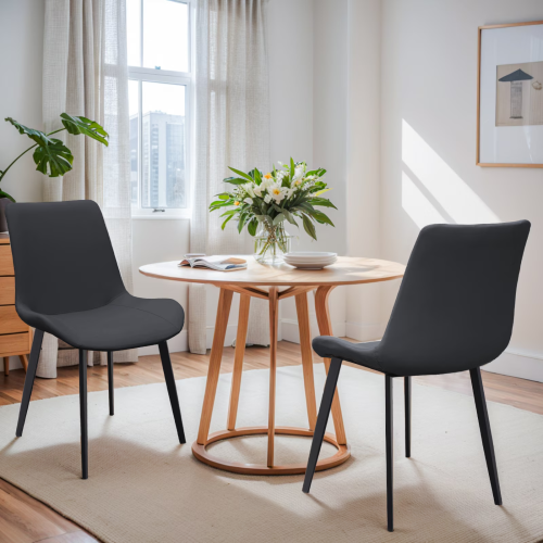 Set of 2 Black PU Leather Dining Chairs, Carbon Steel Metal Legs 330 LBS Weight Capacity
