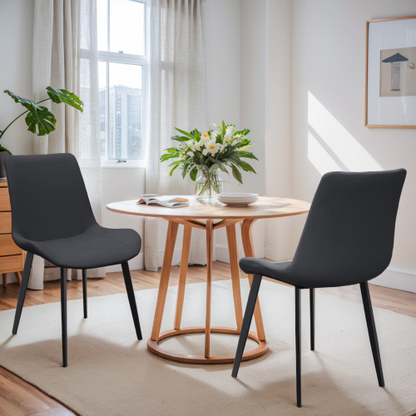 Set of 2 Black PU Leather Dining Chairs, Carbon Steel Metal Legs 330 LBS Weight Capacity