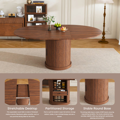 Extendable Oval Dining Table with 2-Tier Storage, Walnut Brown