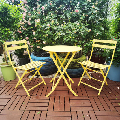3 Piece Patio Bistro Set of Foldable Round Table and Chairs, Yellow