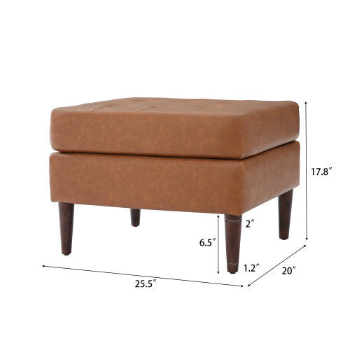 PU Leather Ottoman with Tufted Design and Solid Wood Legs