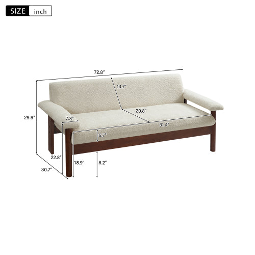 72.8 Inch Beige Modern 2-Seater Loveseat Sofa w/Armrest Pillars Berber-Fleece Rubberwood Frame for Small-Space Living-Room
