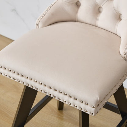 Swivel Velvet Barstools with Button Tufted Decoration and Wooden Legs, and Chrome Nailhead Trim, Leisure Style Bar Chairs,Bar stools, Set of 2 (Beige)
