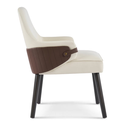 Set of 2 Beige & Brown Two-Tone Fabric Arm Dining Chairs, Multi-Material Frame 300lbs Weight Capacity