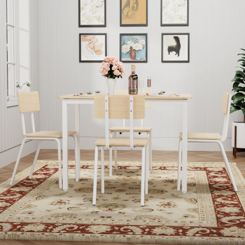 5-Piece Dining Table Set with 4 Chairs, Modern Kitchen Table Set with MDF Board & Metal Frame, Space Saving Dining Furniture