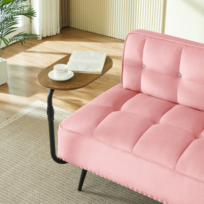 54-Inch Modern 2-Seater Velvet Loveseat Sofa with 360 degree  Rotating Side Table Space-Saving