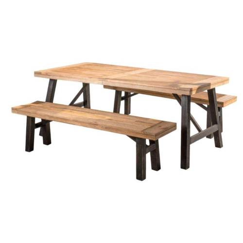 Outdoor Dining Set with 2 Benches and 1 Dining Table (3 pcs)