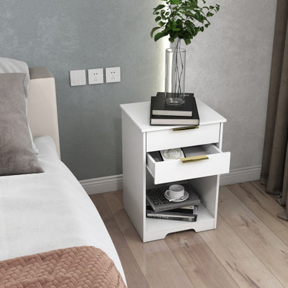 Nighstand With 2 Drawers,End Table,Nightstand with Open Space,Golden Handle,Morden Design,For Living Room,Bedroom,Easy Assemble,White