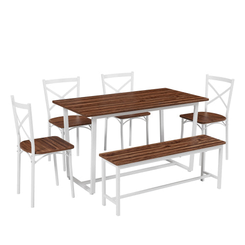 6-Piece Dining Table Set with Bench and 4 Chairs for Kitchen