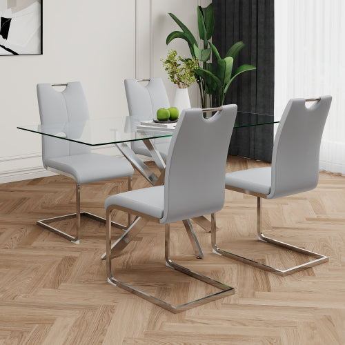 Set of 2 Faux Leather Dining Chairs with Chrome Legs, Modern Kitchen Seating Chairs