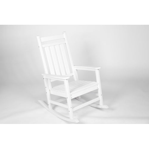 All Weather Rocking Chair Set with Side Table, 3-Piece Rocking Chair Set with Wood-Texture, White(includes 2 Rocking Chairs and 1 Table)