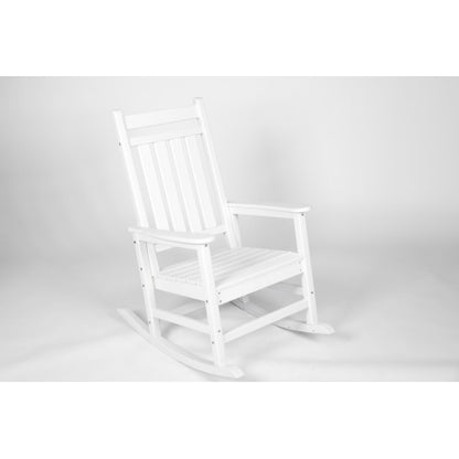 All Weather Rocking Chair Set with Side Table, 3-Piece Rocking Chair Set with Wood-Texture, White(includes 2 Rocking Chairs and 1 Table)