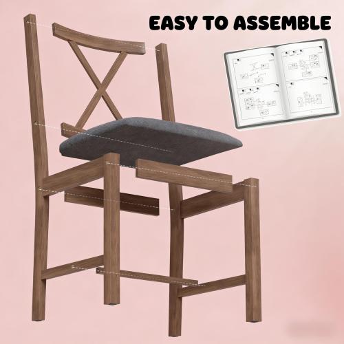 Set of 4 Dining Chairs Gray Linen Fabric X-Back Rubberwood Frame