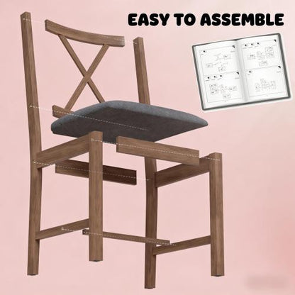 Set of 4 Dining Chairs Gray Linen Fabric X-Back Rubberwood Frame