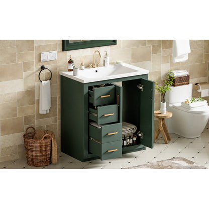 30'' Bathroom Vanity with Ceramic Sink Combo,Solid Wood Frame Bathroom Storage Cabinet, Freestanding Vanity Set with 3 Drawers& Soft Closing Doors
