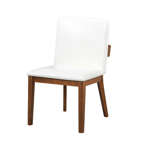 PU Leather Upholstered Rubberwood Dining Chairs, Set of 2, White/Walnut