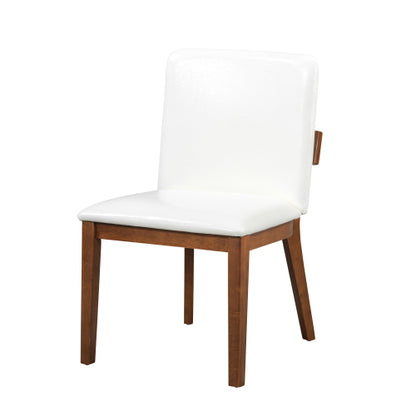 PU Leather Upholstered Rubberwood Dining Chairs, Set of 2, White/Walnut