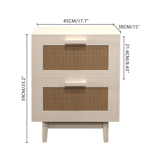 Rattan Nightstand, Wood End Table, Side Table with 2 Faux Rattan-Decorated Drawers, Bedside Table,Wood Accent Table with Storage for Livingroom, Bedroom,Burly wood