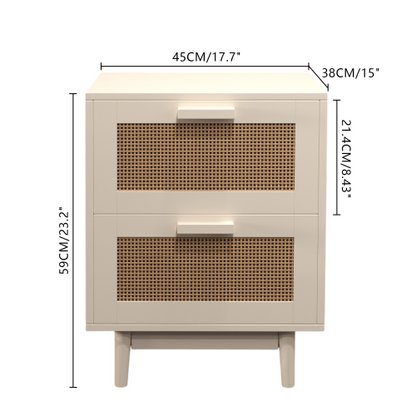 Rattan Nightstand, Wood End Table, Side Table with 2 Faux Rattan-Decorated Drawers, Bedside Table,Wood Accent Table with Storage for Livingroom, Bedroom,Burly wood