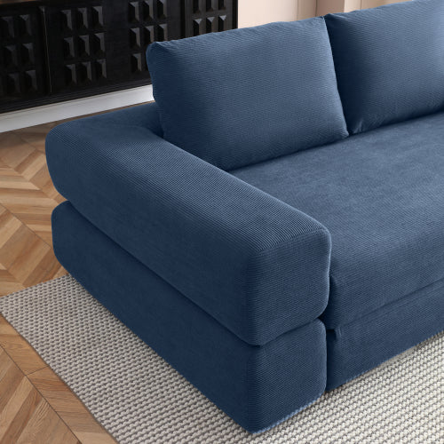 81 inch  Blue Corduroy 3-in-1 Boneless Convertible Floor Sofa-Bed with Pillows