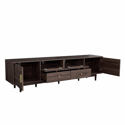 76.8 inch Dark Brown PE Rattan TV Stand Soft Close Cabinets For 85 Inch Large Screen TV