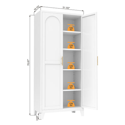 Tall Metal Storage Cabinet with Adjustable Shelves for Kitchen Bedroom Office White